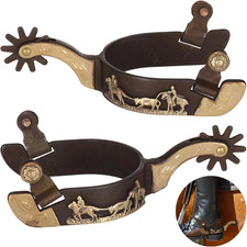 2 Pcs Western Spurs, Cowboy Boot Spurs with Turnable Gear, Antique Copper and Br picture
