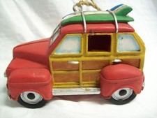 Vintage Woody Station Wagon Bird House Resin Hand Painted Red & Tan Unused picture