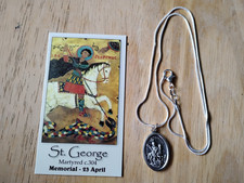 St George Pray for Us Medal 925 Sterling silver chain Necklace PRAYER CARD picture