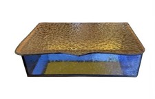 Vintage Glass Handmade Jewelry Box Signed Cobalt Amber Textured Mirror Custom picture