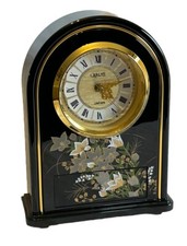 VTG 80s ASAhi Japan Oriental Style Quartz Shelf Desk Clock w/Drawer Black WORKS picture