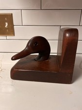 Vintage Carved Wood Duck Head Bookend picture