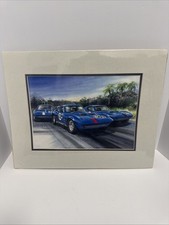 Vintage Corvette Racing Art Print Matted Sealed Blue C2 Stingray Wall Decor picture