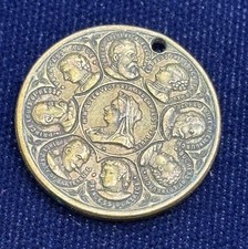 1897 Queen Victoria Diamond Jubilee Brass Medalet Royal Family Tree Edward VII picture