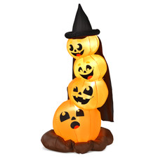 7FT Halloween Inflatable Pumpkin Combo with Witch Hat LED Lights Yard Decor picture