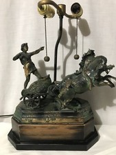 Neoclassical French Empire Style Roman Gladiator On Chariot Tole Lamp picture