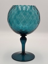 MCM Vintage Empoli Teal Blue Glass Giant Brandy Snifter Vase Optic Ripple 11
