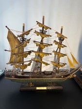 Whaling Ship Clipper 1846 Wood Model Brass Plaque Three Masted Nautical Display picture