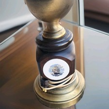 Vintage Pair Of Brass & Wood Lamps. No Shades. WORKS picture