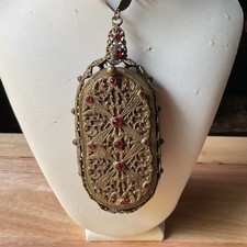 Antique Trinity Plate Jeweled Dance Purse Compact With Unusual Hold Chain picture