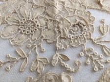 19th c 2 pc French Point de Gaz/Brussel Lace Collar panel Dark Cream/Ecru color picture