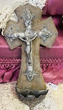 FRENCH ANTIQUE 1800s HOLY WATER FONT WALL CRUCIFIX picture