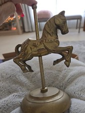 Vintage Solid Brass Carousel Horse Figurine Statue on Pedestal Base 8