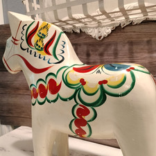 Vintage Nils Olsson Swedish Dala Horse White 15