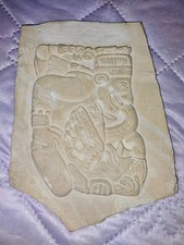 Vintage Artifact Maya stone relief carving Signed picture