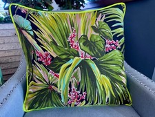 Palm Beach Exotica Hollywood Glam 1930's Barkcloth Vintage Fabric PILLOW Cover picture