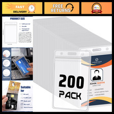 200 Pack Vertical Id Badge Holders, Clear Waterproof PVC, Resealable picture