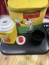 Vintage 1960s Peanuts Snoopy Vinyl Lunchbox & Thermos Set W/ Clean Vinyl RARE 68 picture