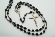 Vintage Sterling Silver Black Bead Rosary 22