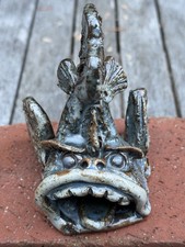 Vintage Southern Folk Art Grotesque Monster Fish Clay Pottery Sculpture Unmarked picture