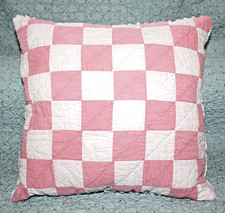 Throw Pillow From Vintage 1930's Handmade Pink White Check Quilt and Chenille picture