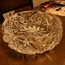 Vintage Crystal Glass Ashtray Heavy Floral Starburst Tobacciana MCM Smoking Deco picture