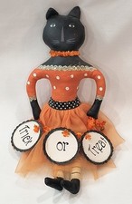 Vintage Sharon Andrews Black Cat Trick or Treat Figurine Painted Cloth 16