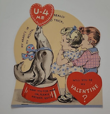 1940s Vtg UNUSED MECHANICAL VALENTINE Circus SEAL Balances HEART Old Stock CARD picture