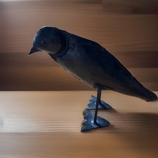 Vintage Folk Art Raven Crow Black Bird Metal Bird LARGE Bird Metal Art 9” Tall picture