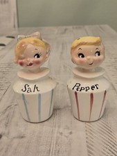 Rare Vintage Lefton Boy And Girl Pixieware Salt And Pepper Shaker Set Japan picture