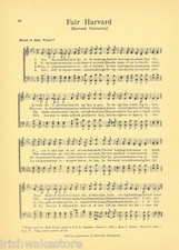 HARVARD UNIVERSITY Original School Song Sheet c1927