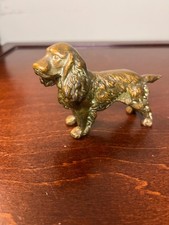 Vintage Solid Brass Cocker Spaniel Dog Figurine Sculpture Detailed Heavy Patina picture