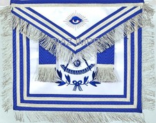 Masonic Past Master Apron White Satin Silver Ribbon Trim picture