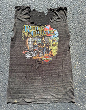Vintage 1980s Rebel Country Harley Davidson 3D Emblem Cutoff Shirt 1987 M/L picture