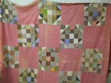 Atq 1880's Quilt Top Hole Barn Door Cinnamon pink Indigos Browns Lancaster Blues picture