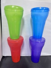 Vintage Large Plastic 32oz Lidded Coke Cups NEW Blue Purple Green Red picture