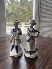 Vintage Victorian Figurine Set Blue And White Hand Painted. picture