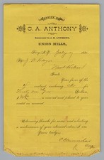 1881 C A Anthony Union Mills Troy NY Yellow Letterhead Receipt Clenminshaw Sign picture