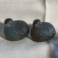 Vtg 1960’s MCM Lucite Resin Quail Figurine Pair Opalescent Iridescent Teal Blue picture