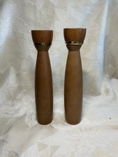 Vintage MCM Wood and Brass Salt Shaker Pepper Grinder Danish Modern Japan 10.5” picture