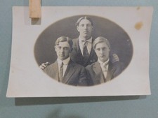 1920's RPPC - THREE GENTS, antique real studio photograph postcard, damage picture