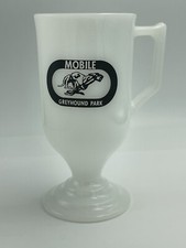 Mobile Greyhound Park Milk Glass Coffee Cup Mug 5 1/2”T picture