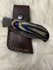Handmade Damascus Folding Pocket Knife With Leather Sheath picture