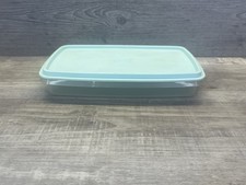 Vintage Tupperware Sheer Deli Meat Keeper Aqua Blue Lid Slim Rectangle picture