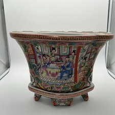 Chinese Famille Rose Porcelain Jardiniere Planter & Matching Footed Stand 14” picture