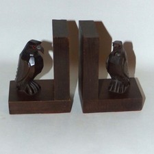 Vintage French Art Deco Carved Wood Falcon / Eagle Bookends Pair 1930s France picture