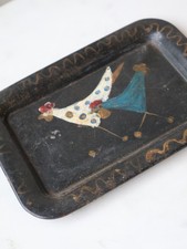 Vintage Handpainted Tray Tole Painted Tray MCM Mini Decor 5 inches picture