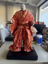 Vintage Handcrafted Japanese Monk Sculpture in Red Robes picture