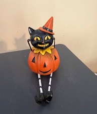 Johanna Parker Pumpkin Peeps Black Cat Pumpkin Shelf Sitter Transpac Halloween picture