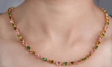 34.7Ct Rainbow Multi Tourmaline Women Chain Tennis Necklace 18K Yellow Gold Over picture